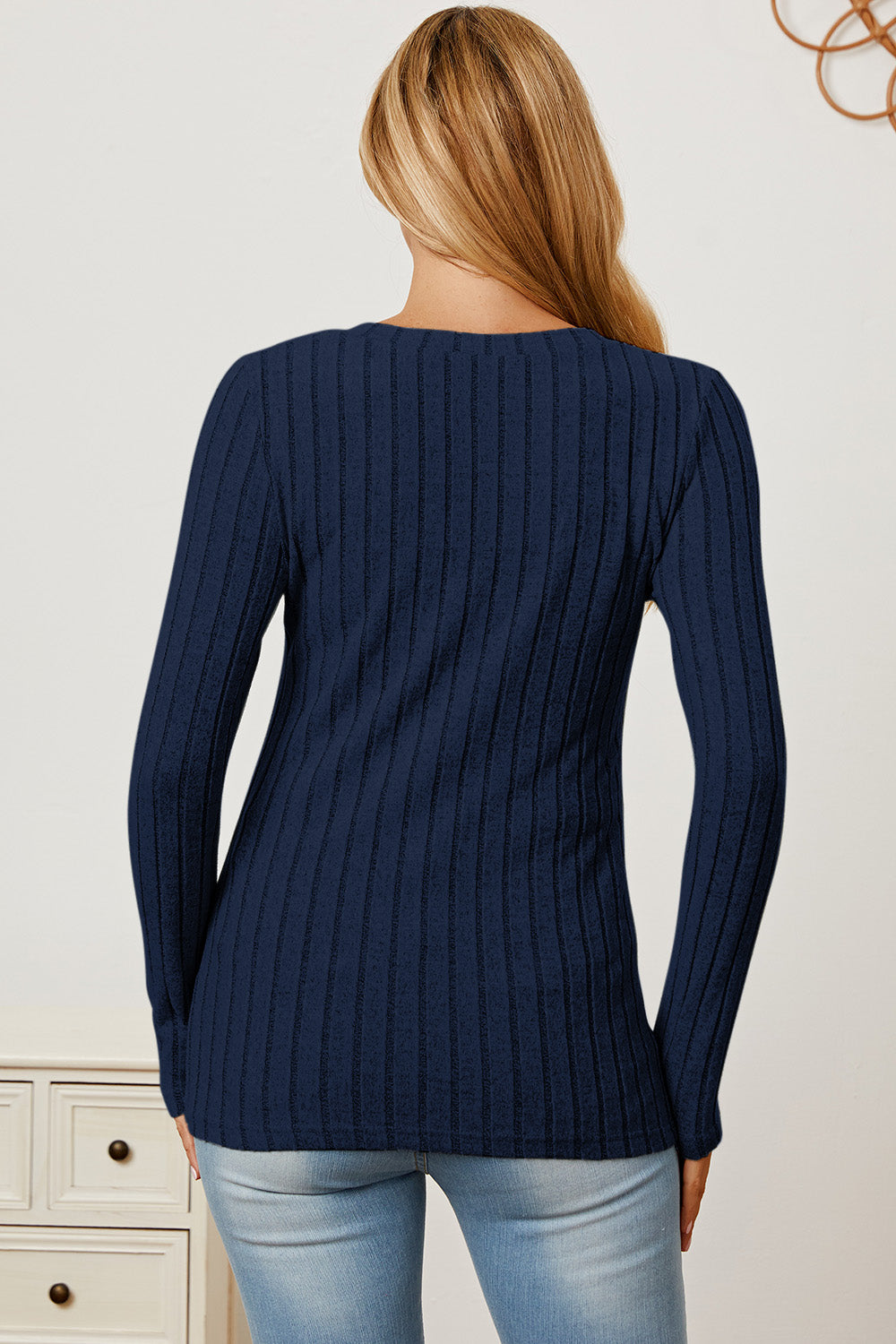 Basic Bae Full Size Ribbed V-Neck Long Sleeve T-Shirt - Fragrance Spice