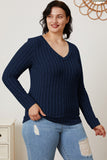 Basic Bae Full Size Ribbed V-Neck Long Sleeve T-Shirt - Fragrance Spice