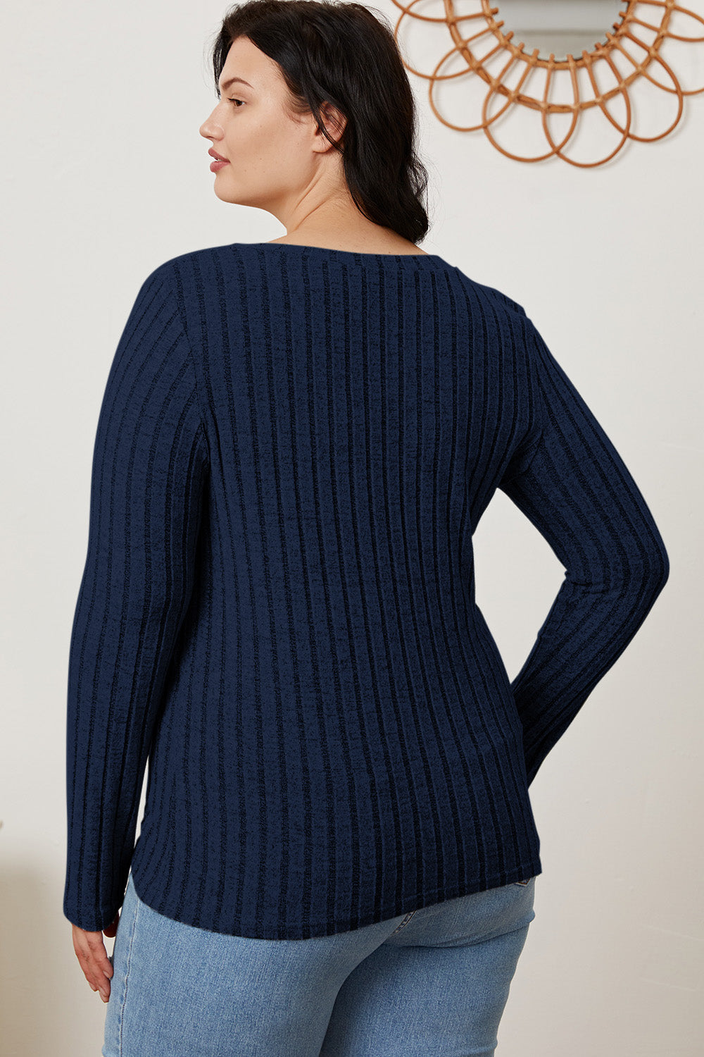 Basic Bae Full Size Ribbed V-Neck Long Sleeve T-Shirt - Fragrance Spice