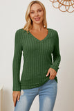 Basic Bae Full Size Ribbed V-Neck Long Sleeve T-Shirt - Fragrance Spice