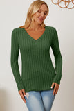 Basic Bae Full Size Ribbed V-Neck Long Sleeve T-Shirt - Fragrance Spice
