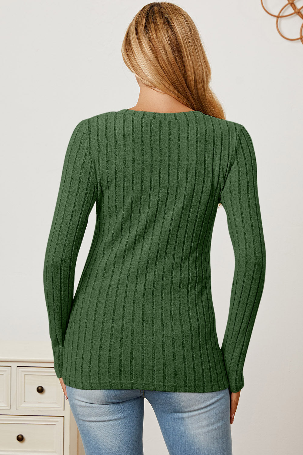 Basic Bae Full Size Ribbed V-Neck Long Sleeve T-Shirt - Fragrance Spice