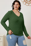 Basic Bae Full Size Ribbed V-Neck Long Sleeve T-Shirt - Fragrance Spice