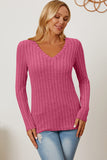Basic Bae Full Size Ribbed V-Neck Long Sleeve T-Shirt - Fragrance Spice