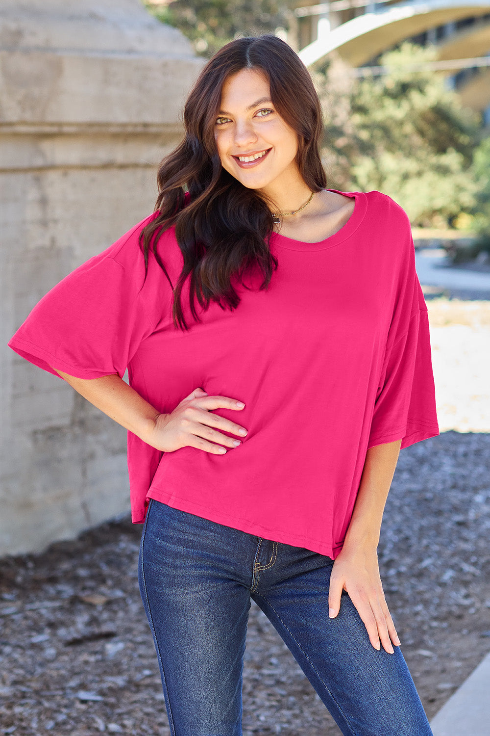 Basic Bae Full Size Round Neck Drop Shoulder T-Shirt - Fragrance Spice