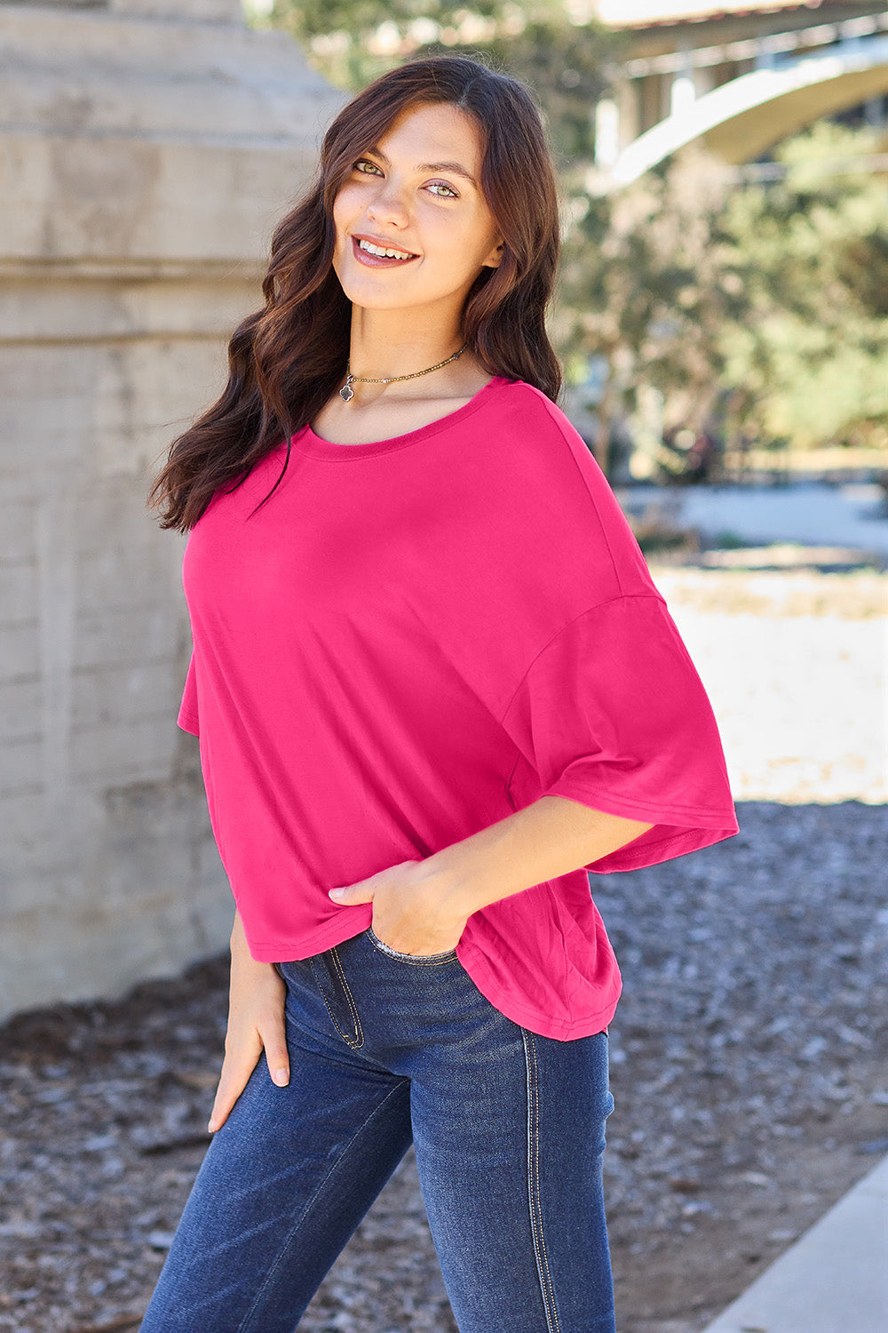 Basic Bae Full Size Round Neck Drop Shoulder T-Shirt - Fragrance Spice