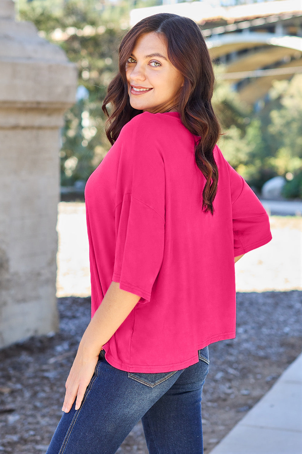 Basic Bae Full Size Round Neck Drop Shoulder T-Shirt - Fragrance Spice