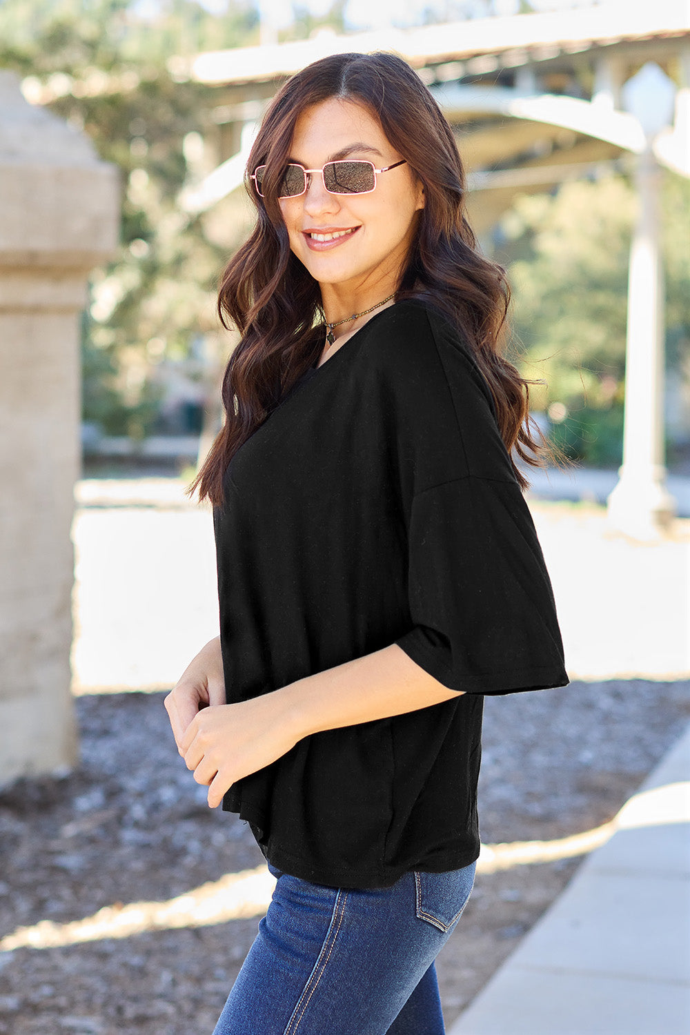 Basic Bae Full Size Round Neck Drop Shoulder T-Shirt - Fragrance Spice