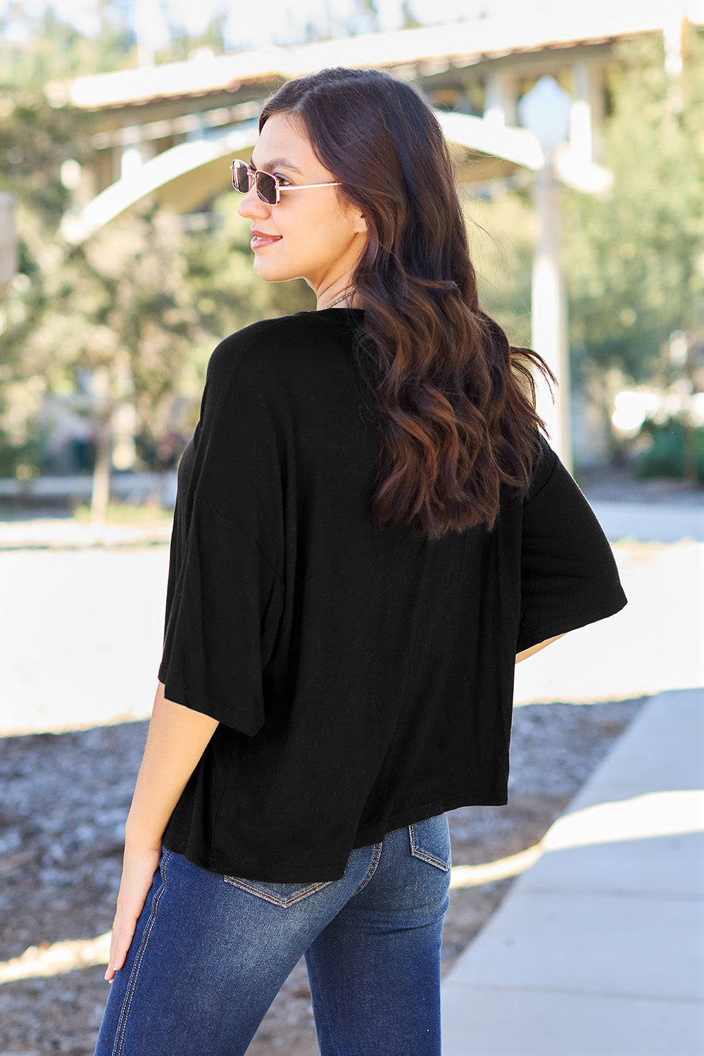 Basic Bae Full Size Round Neck Drop Shoulder T-Shirt - Fragrance Spice
