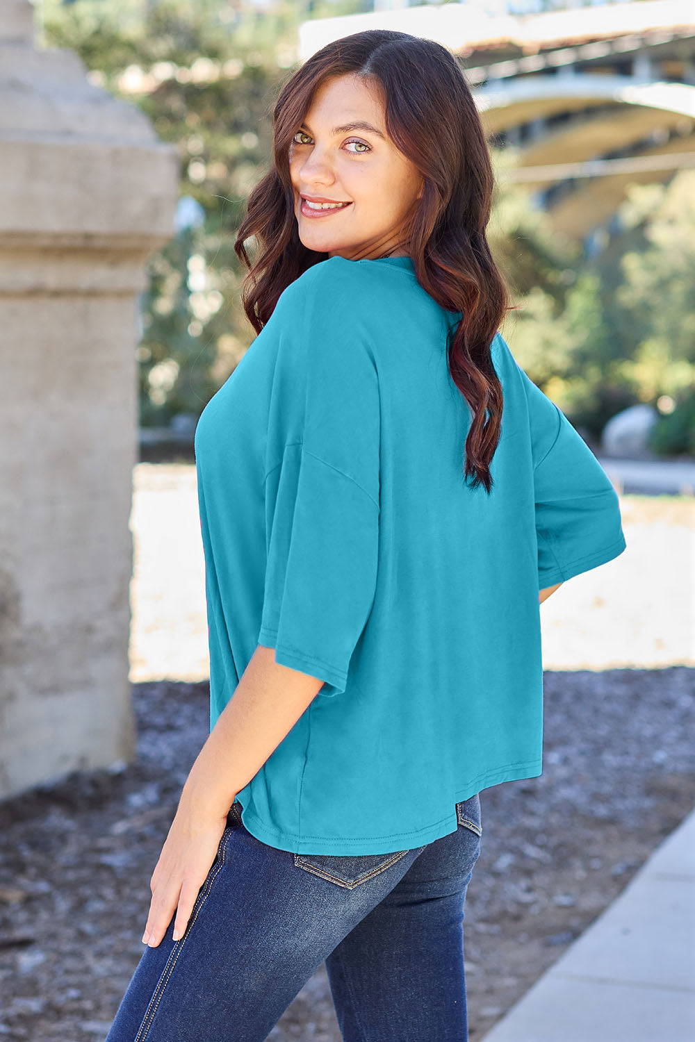 Basic Bae Full Size Round Neck Drop Shoulder T-Shirt - Fragrance Spice