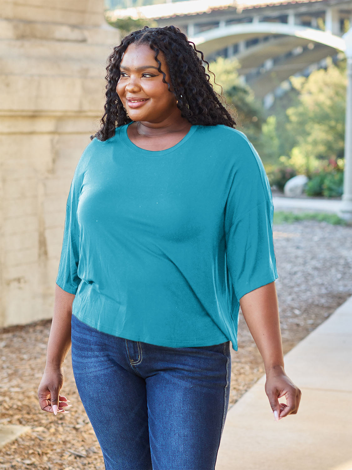 Basic Bae Full Size Round Neck Drop Shoulder T-Shirt - Fragrance Spice