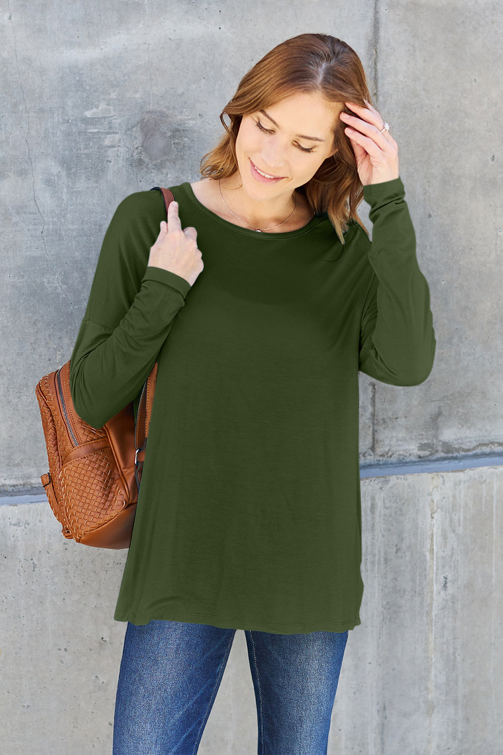 Basic Bae Full Size Round Neck Dropped Shoulder T-Shirt - Fragrance Spice