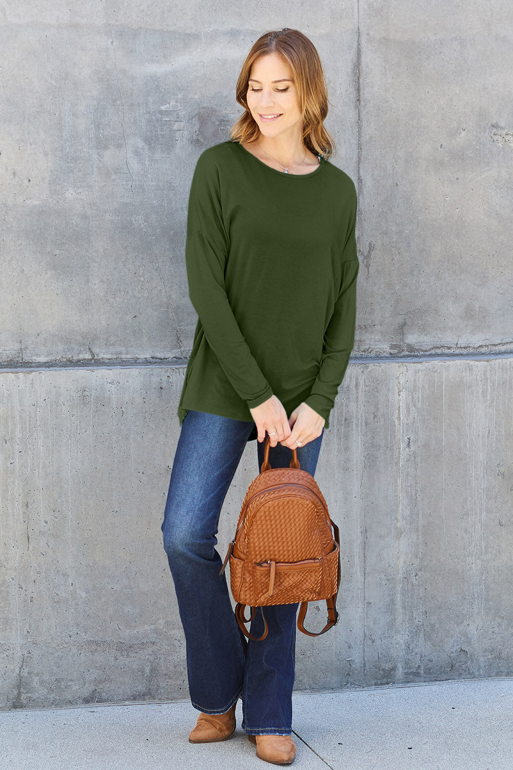 Basic Bae Full Size Round Neck Dropped Shoulder T-Shirt - Fragrance Spice