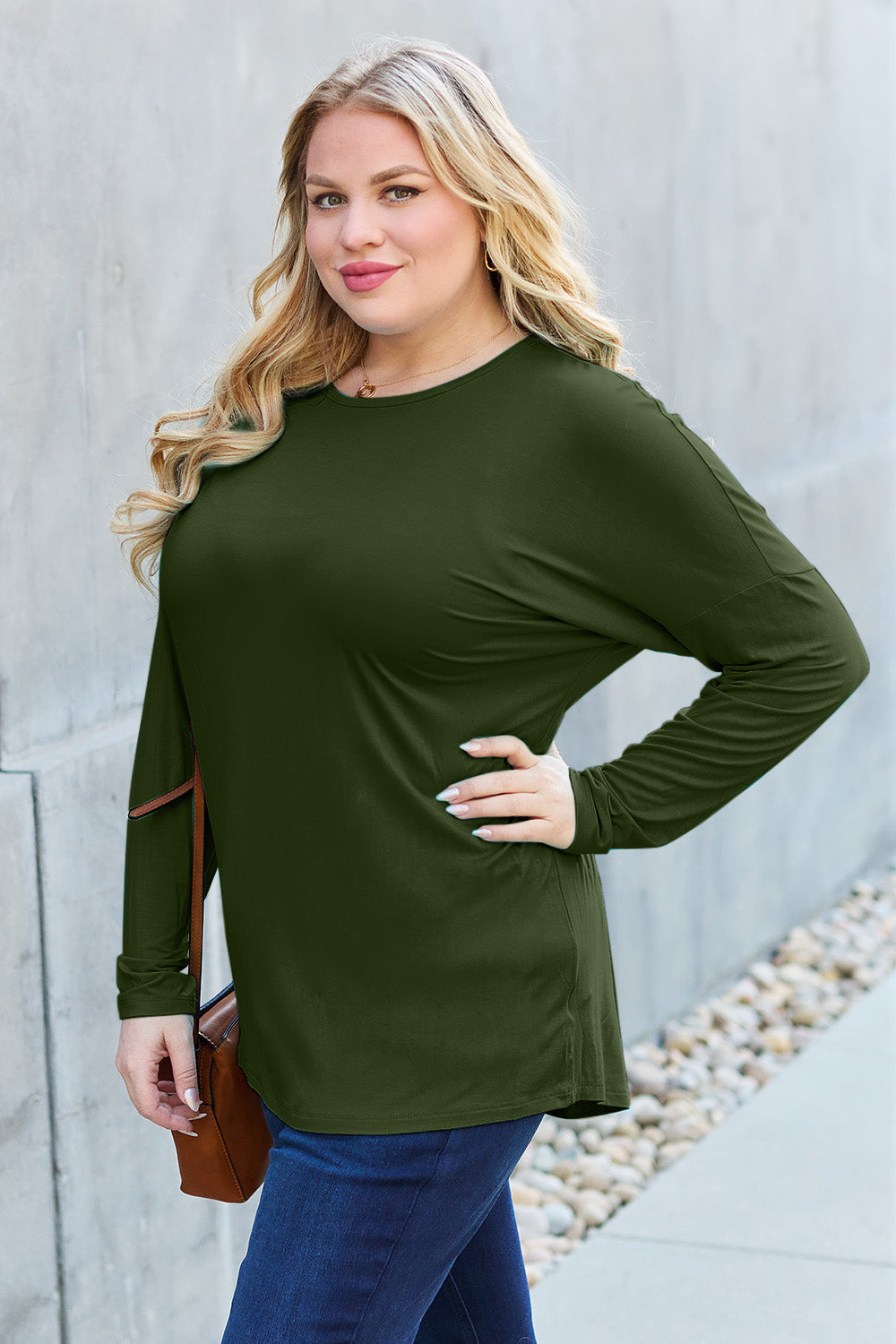 Basic Bae Full Size Round Neck Dropped Shoulder T-Shirt - Fragrance Spice