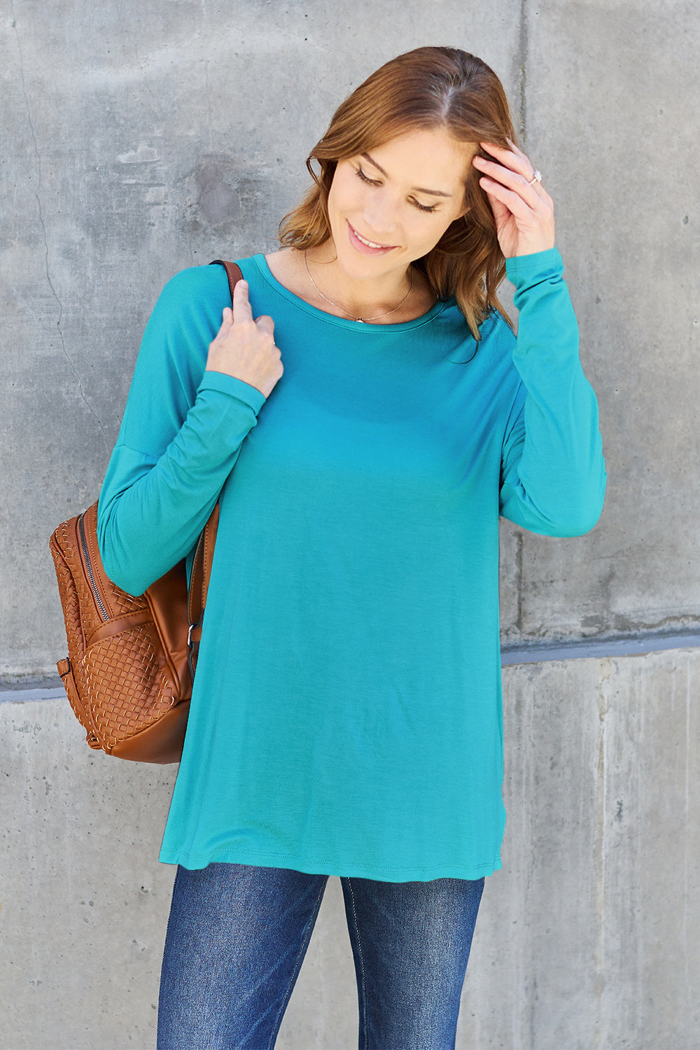 Basic Bae Full Size Round Neck Dropped Shoulder T-Shirt - Fragrance Spice