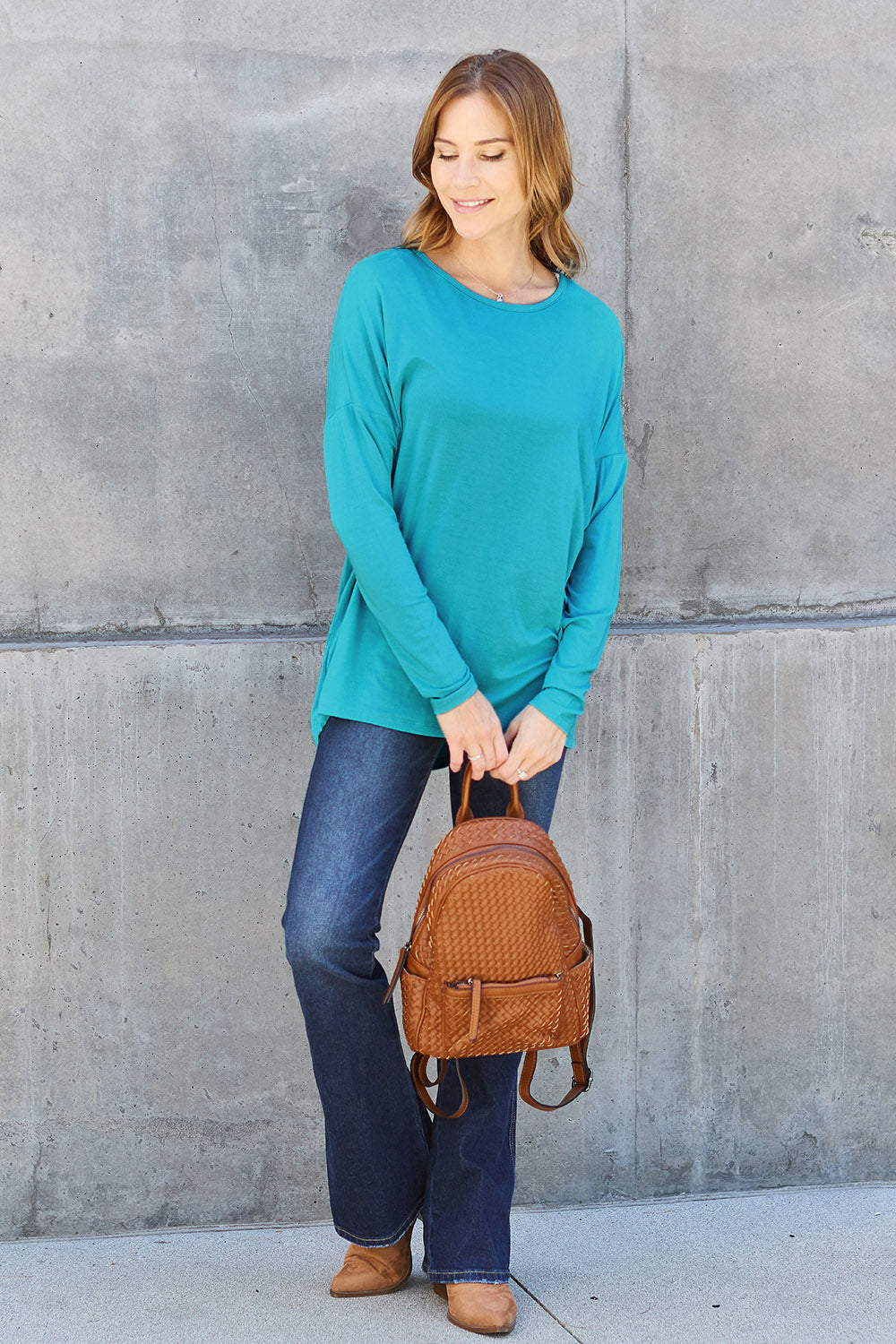 Basic Bae Full Size Round Neck Dropped Shoulder T-Shirt - Fragrance Spice