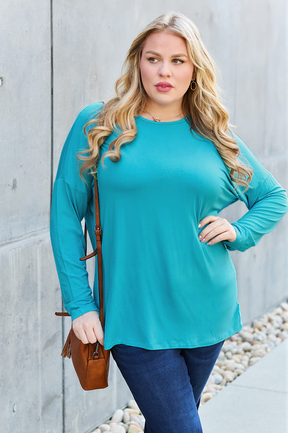 Basic Bae Full Size Round Neck Dropped Shoulder T-Shirt - Fragrance Spice