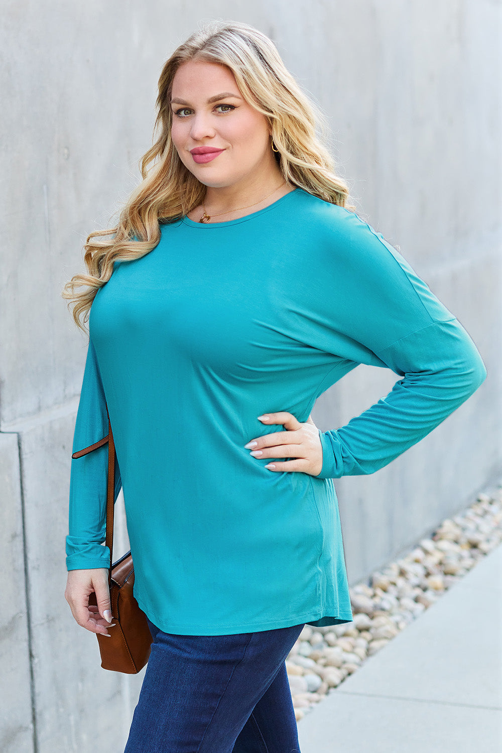 Basic Bae Full Size Round Neck Dropped Shoulder T-Shirt - Fragrance Spice