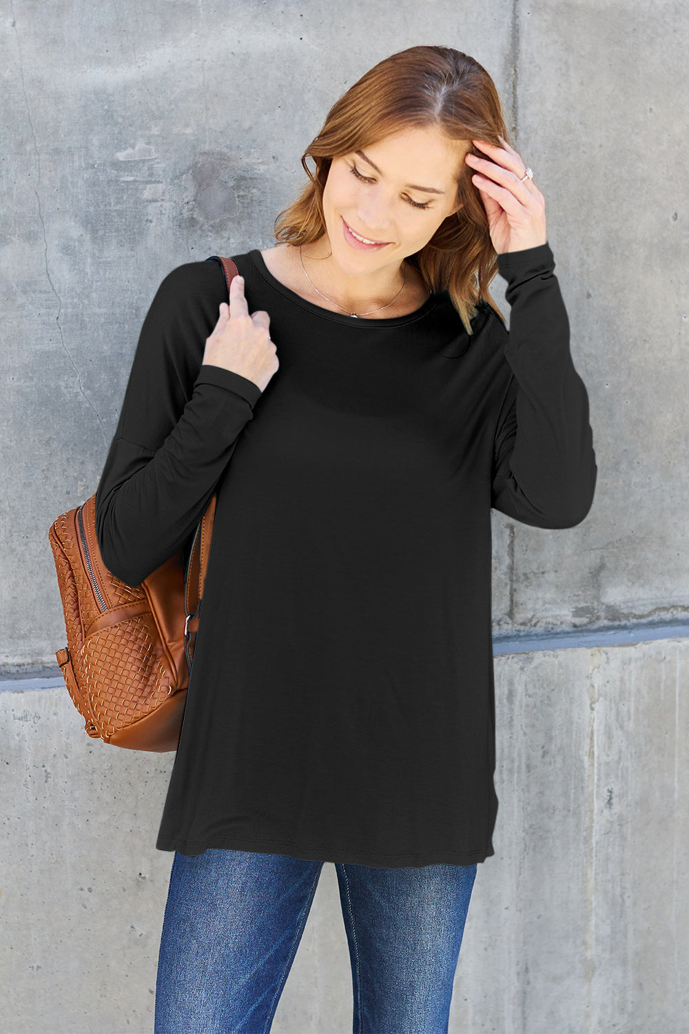 Basic Bae Full Size Round Neck Dropped Shoulder T-Shirt - Fragrance Spice