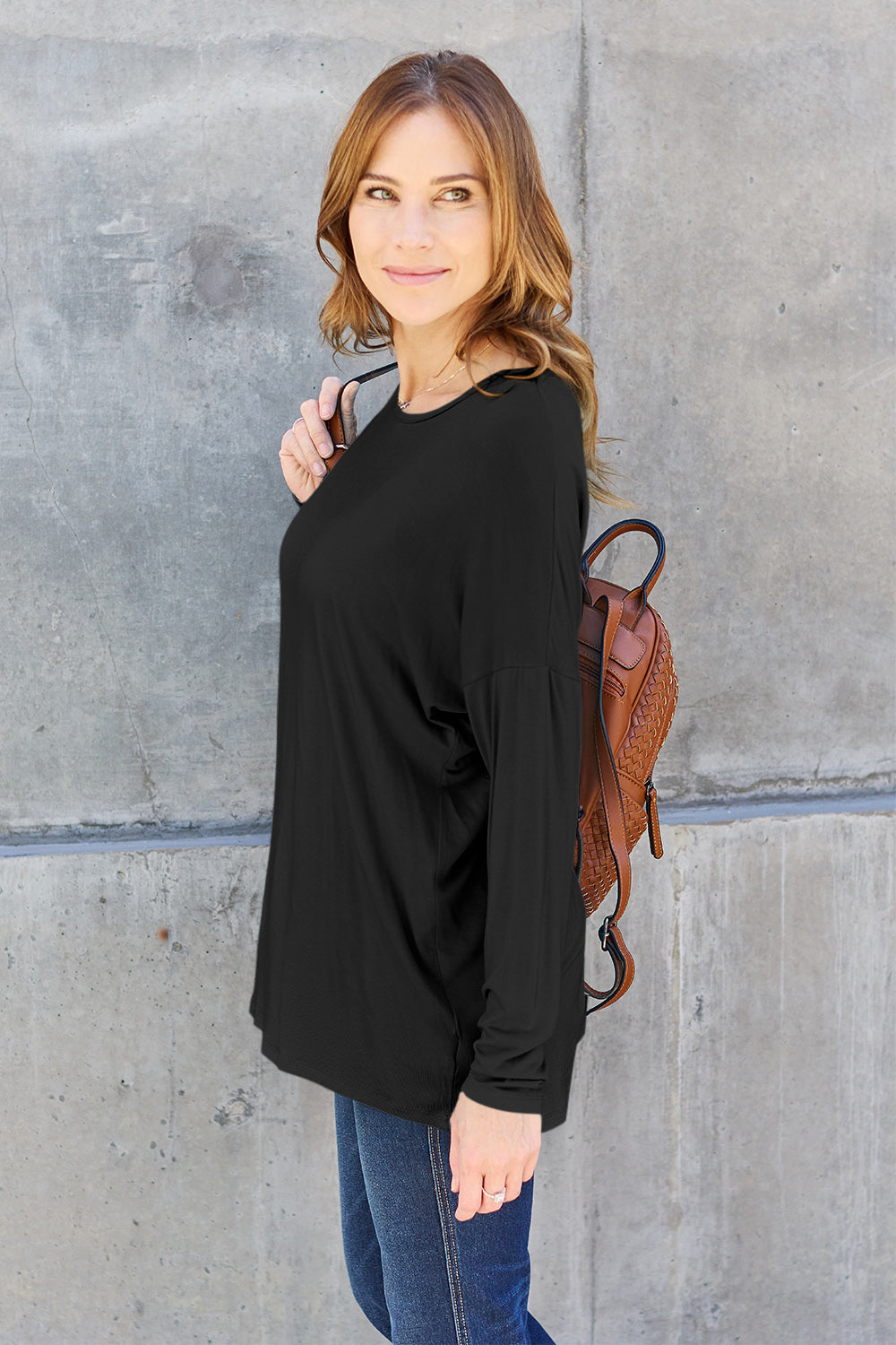 Basic Bae Full Size Round Neck Dropped Shoulder T-Shirt - Fragrance Spice