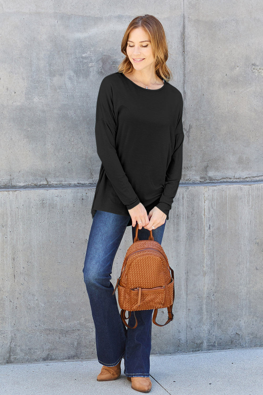 Basic Bae Full Size Round Neck Dropped Shoulder T-Shirt - Fragrance Spice