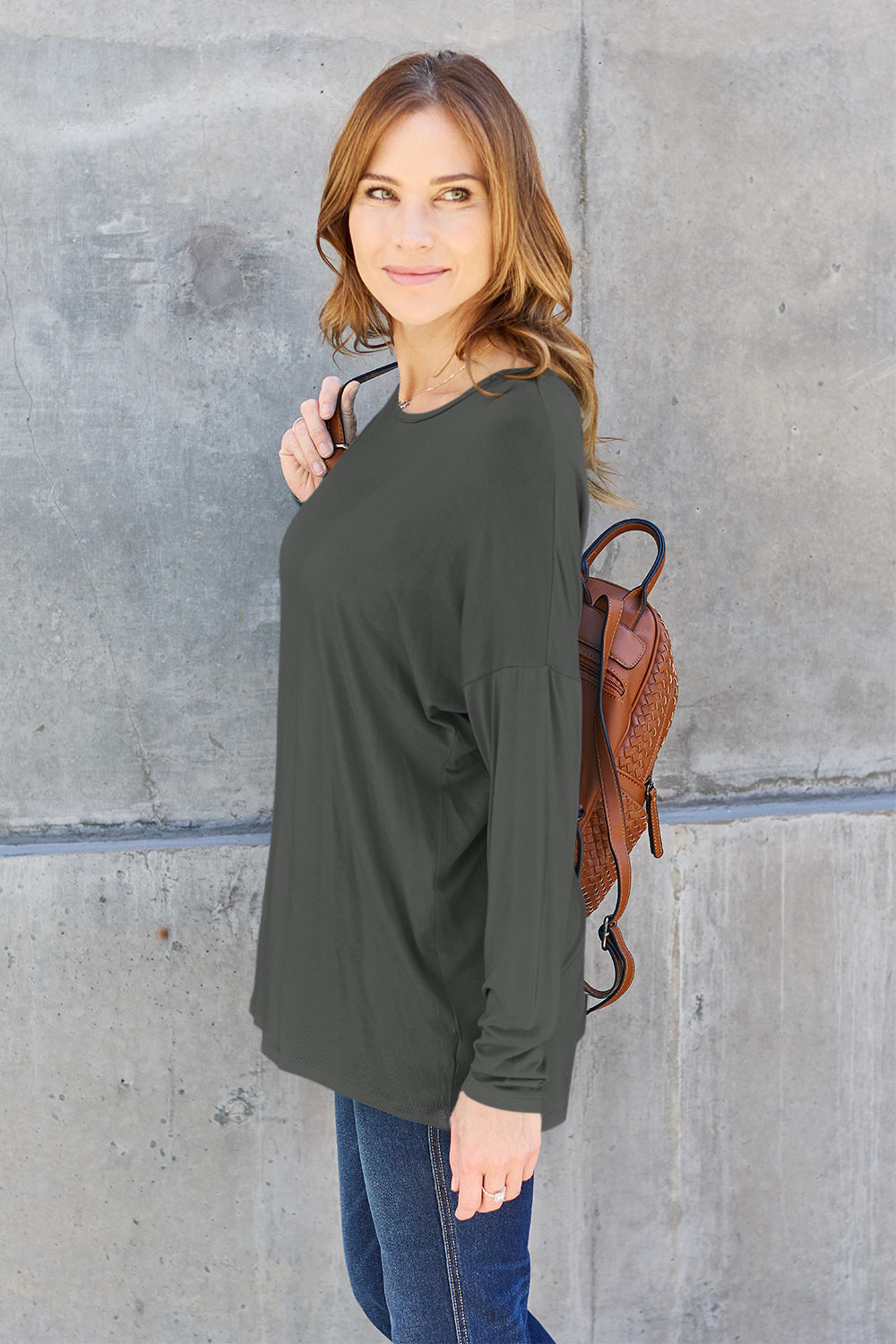 Basic Bae Full Size Round Neck Dropped Shoulder T-Shirt - Fragrance Spice