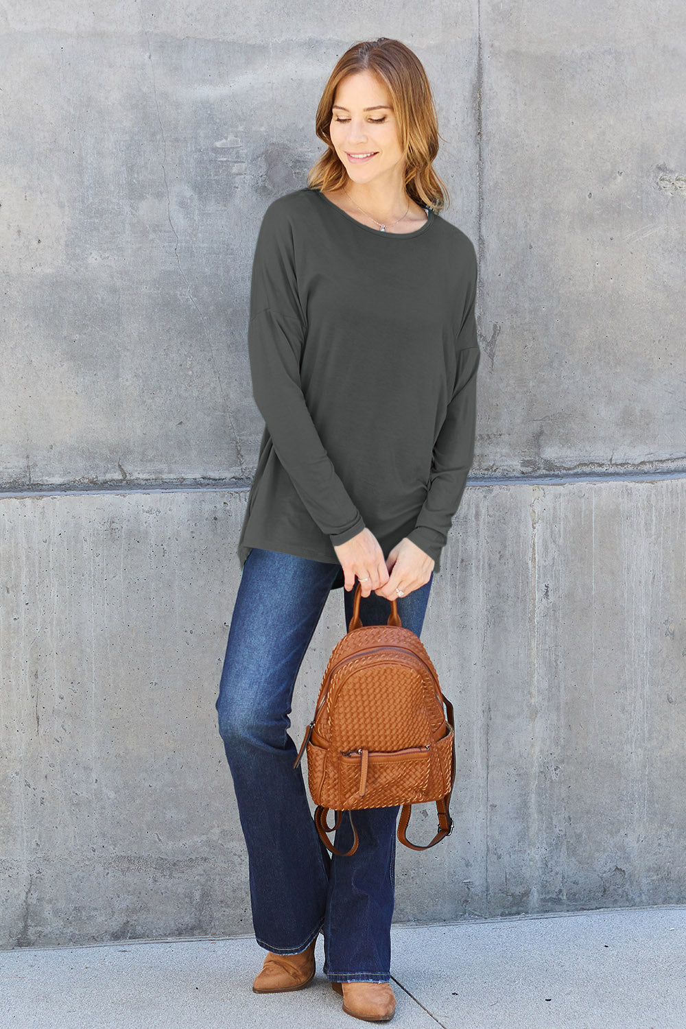 Basic Bae Full Size Round Neck Dropped Shoulder T-Shirt - Fragrance Spice