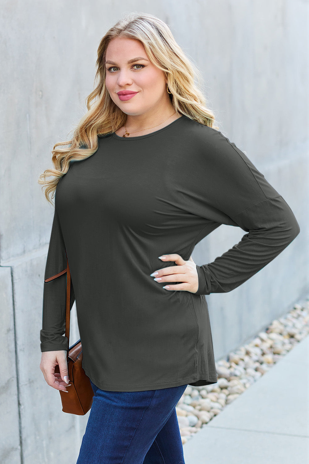 Basic Bae Full Size Round Neck Dropped Shoulder T-Shirt - Fragrance Spice