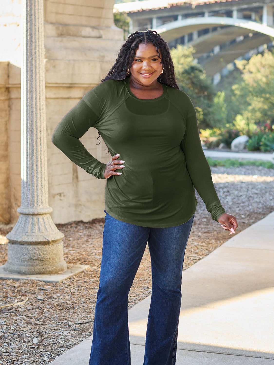 Basic Bae Full Size Round Neck Long Sleeve T-Shirt - Fragrance Spice