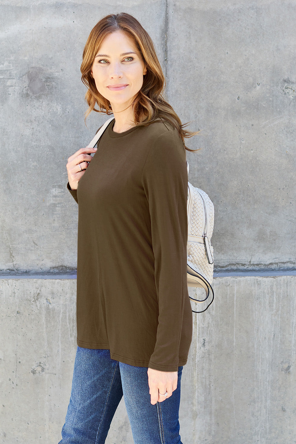 Basic Bae Full Size Round Neck Long Sleeve Top - Fragrance Spice
