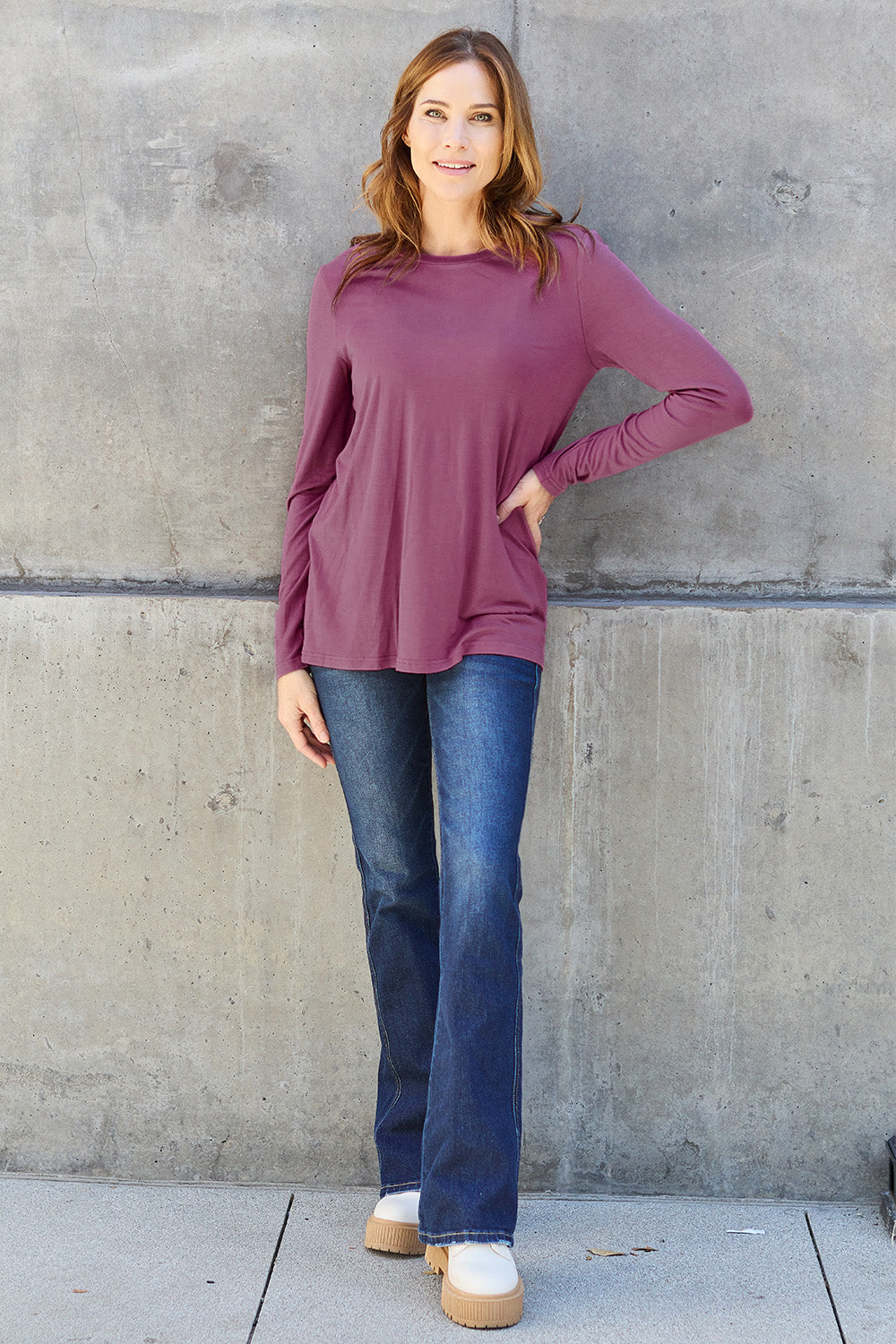 Basic Bae Full Size Round Neck Long Sleeve Top - Fragrance Spice