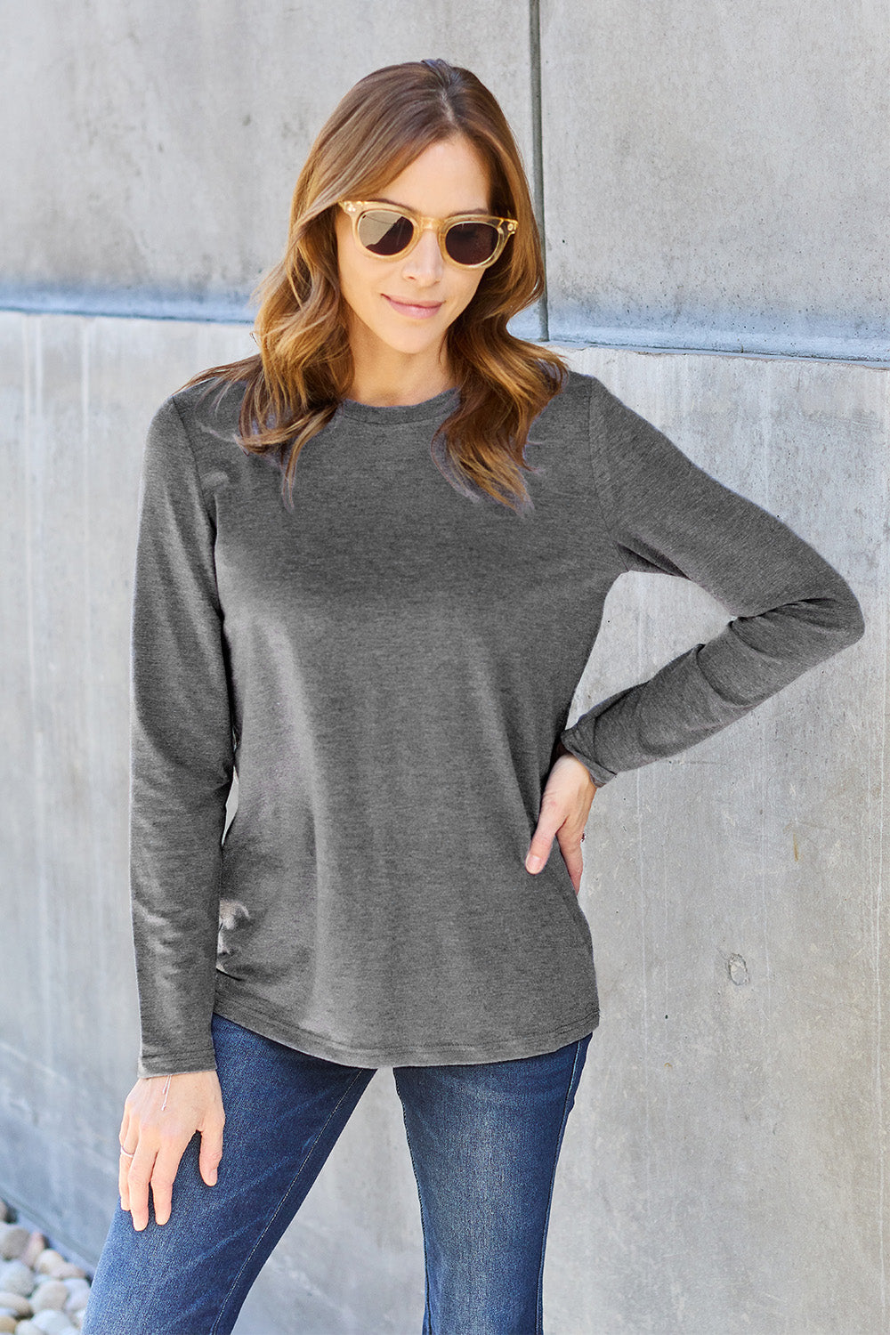 Basic Bae Full Size Round Neck Long Sleeve Top - Fragrance Spice