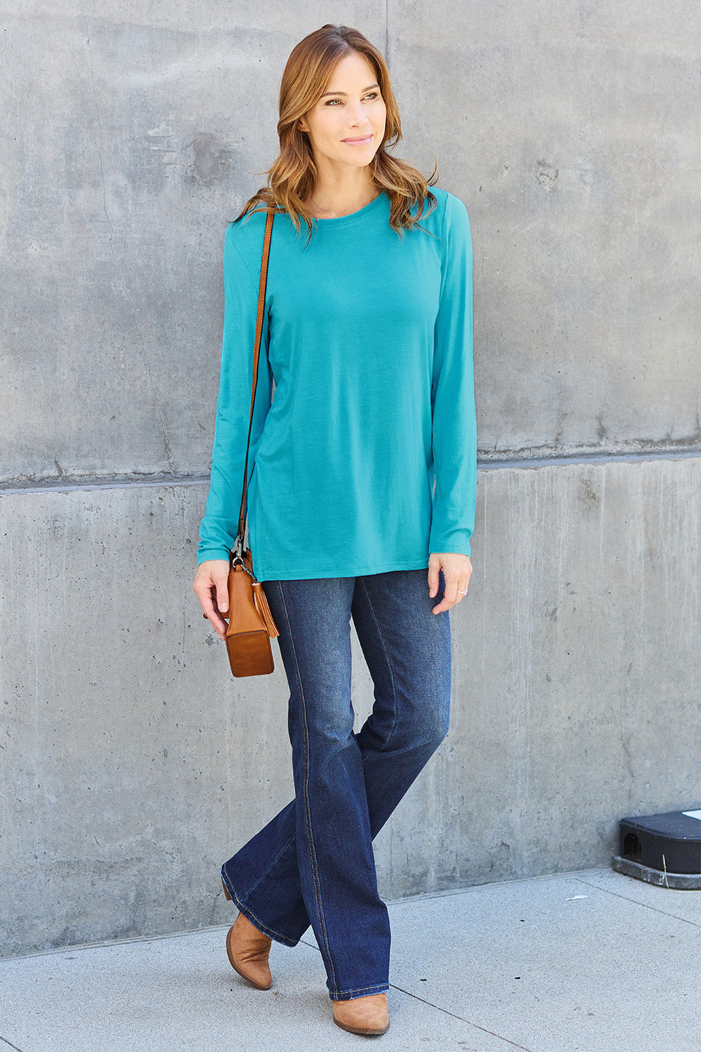 Basic Bae Full Size Round Neck Long Sleeve Top - Fragrance Spice