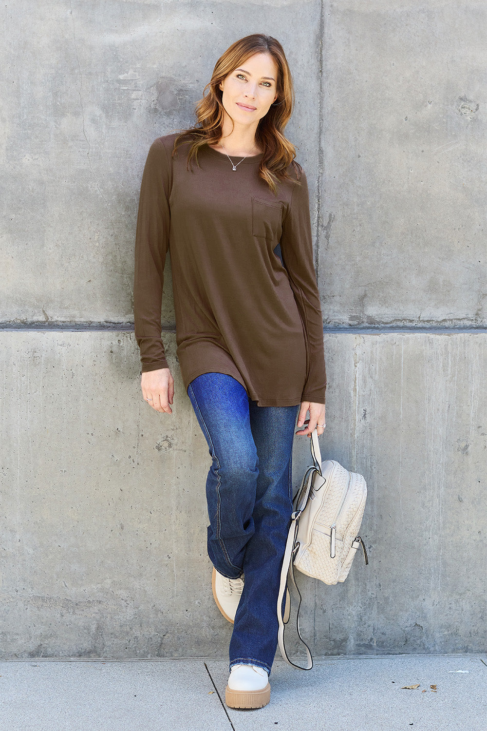 Basic Bae Full Size Round Neck Long Sleeve Top - Fragrance Spice
