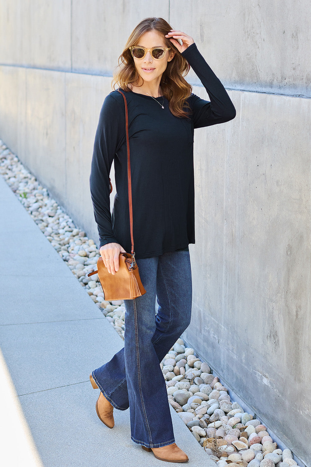 Basic Bae Full Size Round Neck Long Sleeve Top - Fragrance Spice