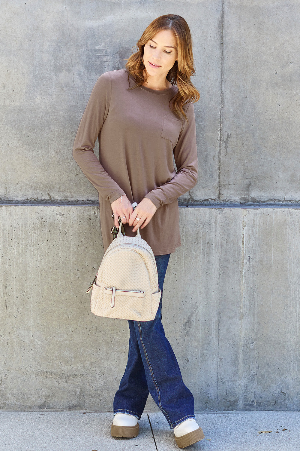 Basic Bae Full Size Round Neck Long Sleeve Top - Fragrance Spice