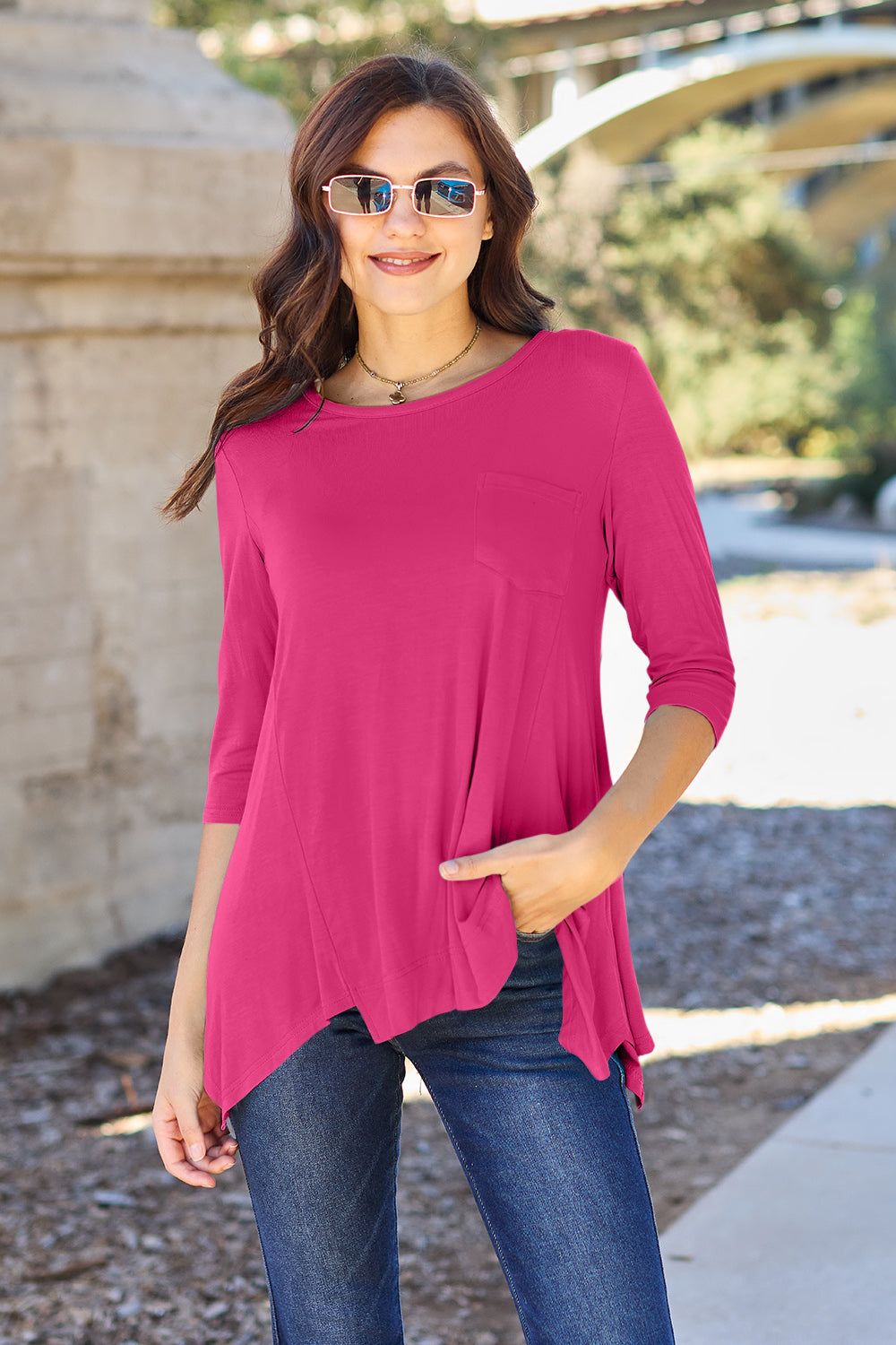Basic Bae Full Size Round Neck Pocketed T-Shirt - Fragrance Spice