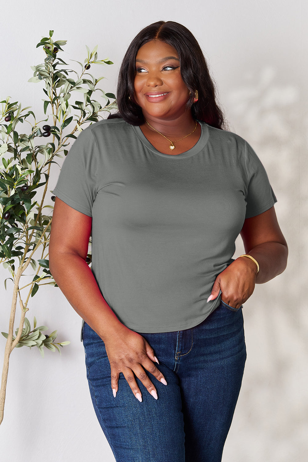 Basic Bae Full Size Round Neck Short Sleeve T-Shirt - Fragrance Spice