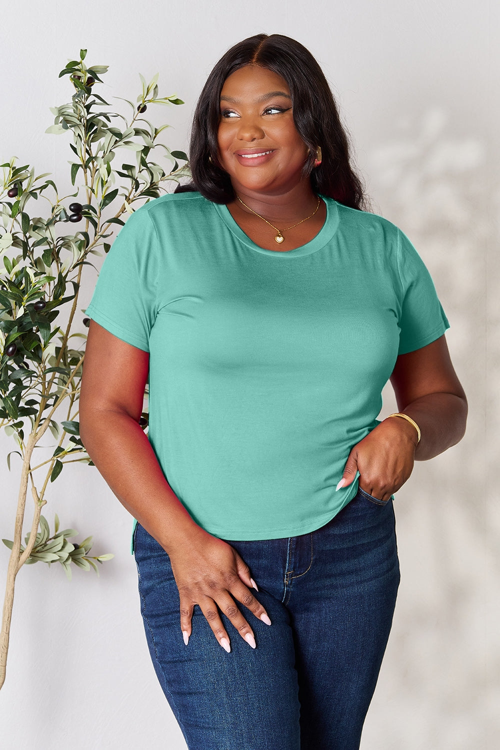 Basic Bae Full Size Round Neck Short Sleeve T-Shirt - Fragrance Spice