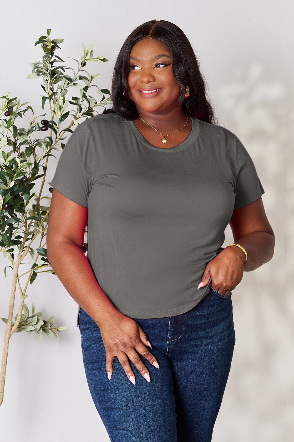 Basic Bae Full Size Round Neck Short Sleeve T-Shirt - Fragrance Spice