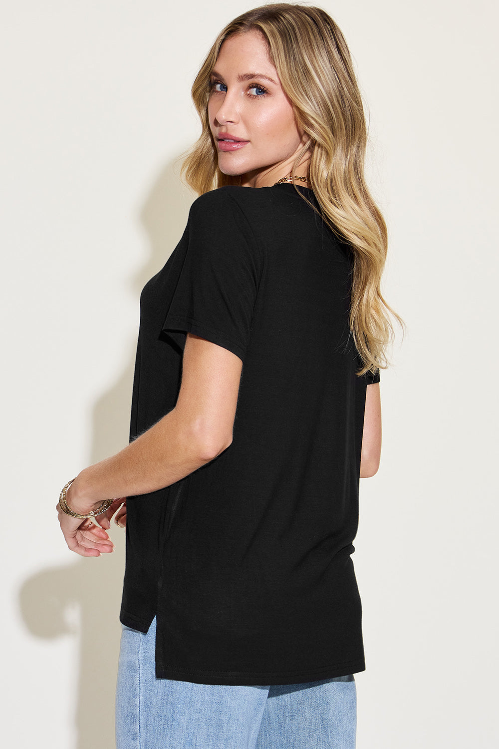 Basic Bae Full Size V-Neck High-Low T-Shirt - Fragrance Spice