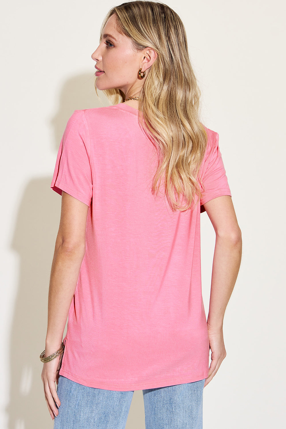 Basic Bae Full Size V-Neck High-Low T-Shirt - Fragrance Spice