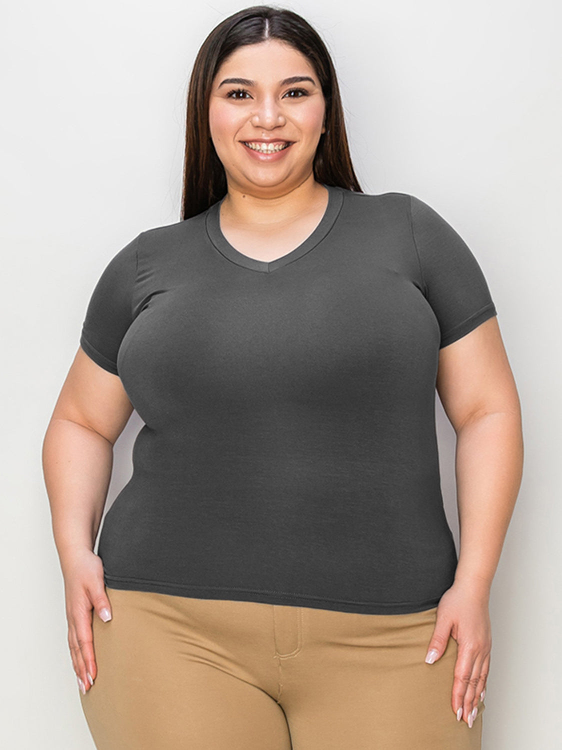 Basic Bae Full Size V-Neck High-Low T-Shirt - Fragrance Spice