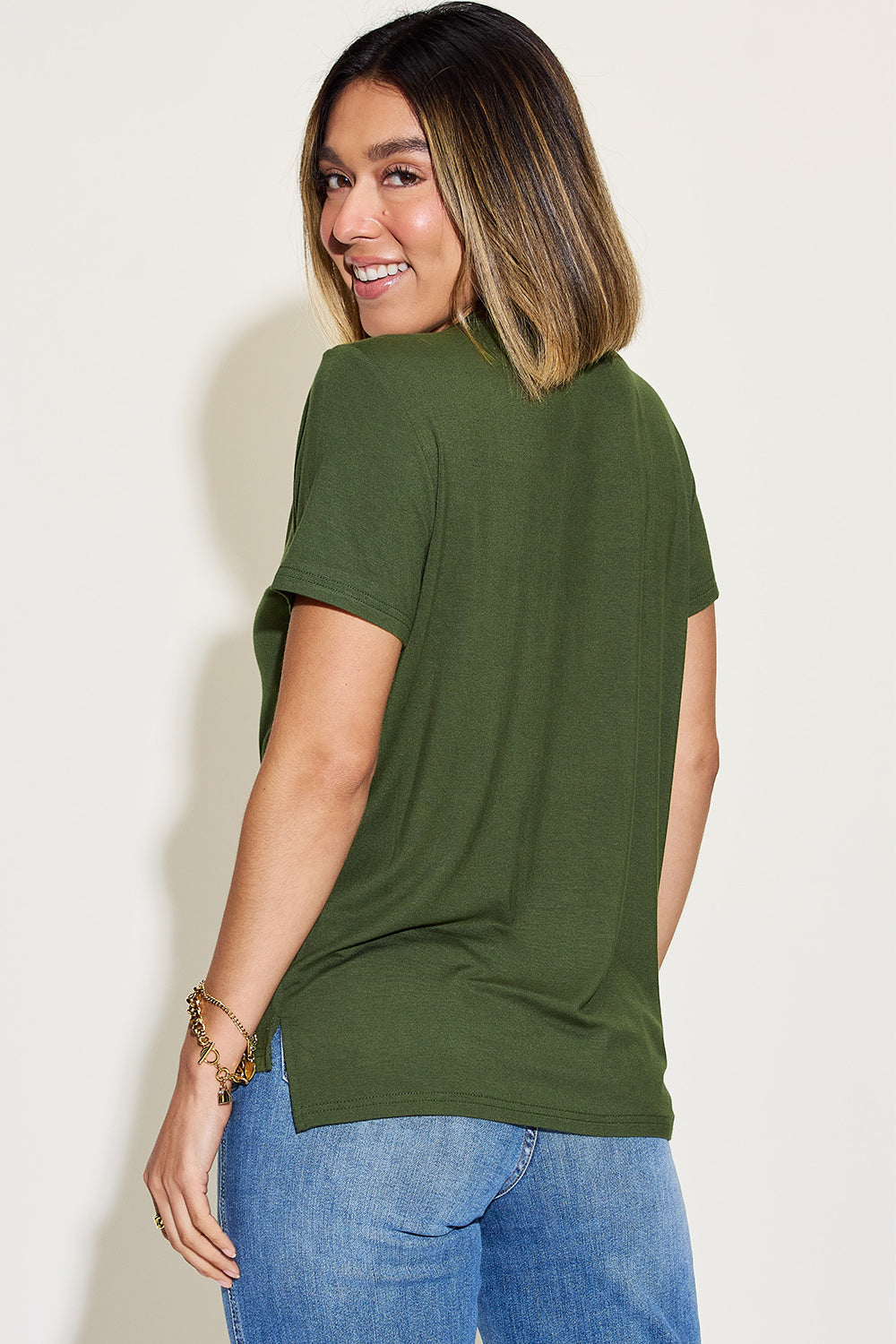Basic Bae Full Size V-Neck High-Low T-Shirt - Fragrance Spice