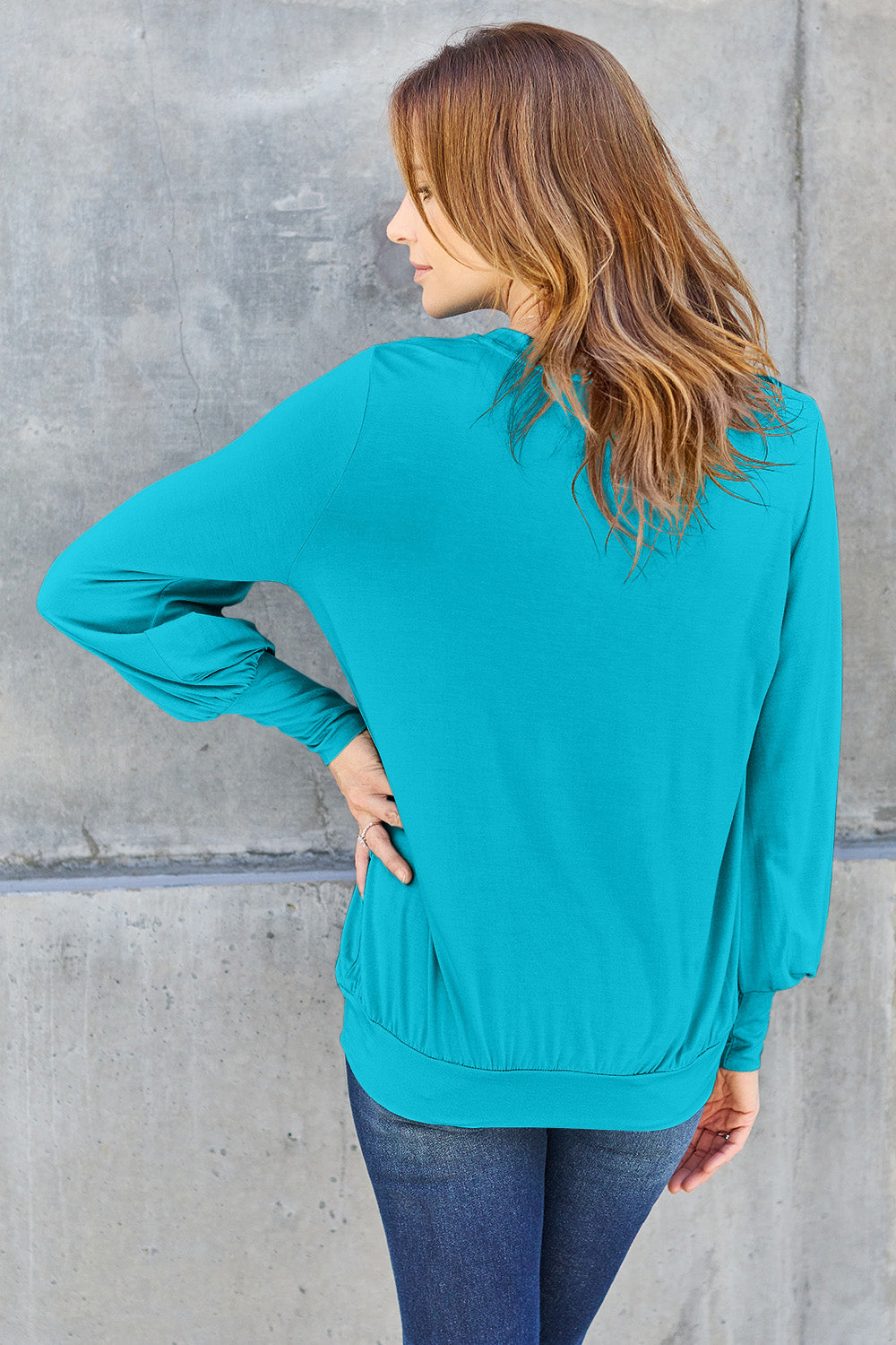 Basic Bae Full Size V-Neck Lantern Sleeve Top - Fragrance Spice