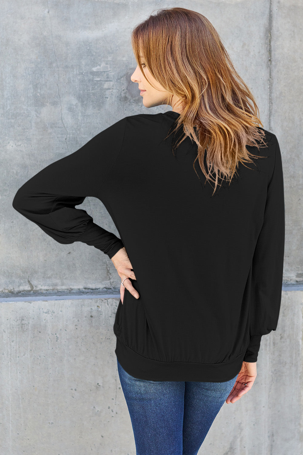 Basic Bae Full Size V-Neck Lantern Sleeve Top - Fragrance Spice