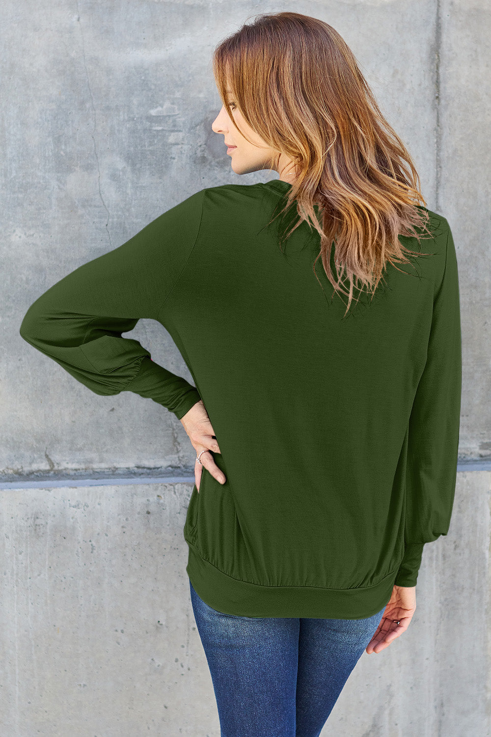 Basic Bae Full Size V-Neck Lantern Sleeve Top - Fragrance Spice