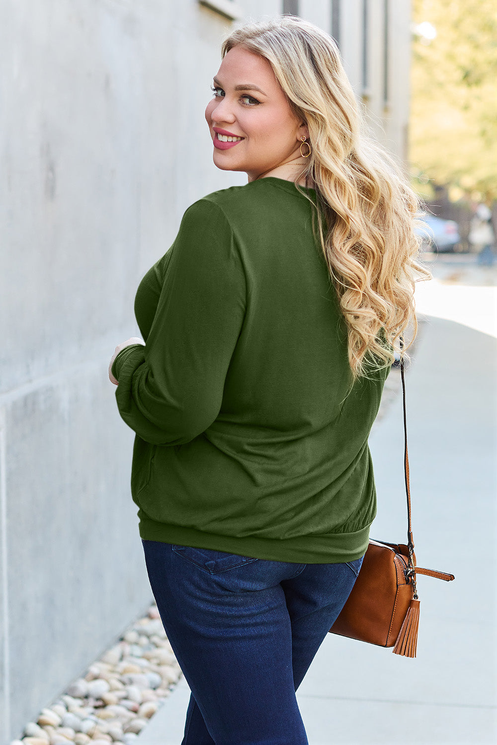 Basic Bae Full Size V-Neck Lantern Sleeve Top - Fragrance Spice
