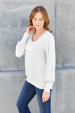 Basic Bae Full Size V-Neck Lantern Sleeve Top - Fragrance Spice