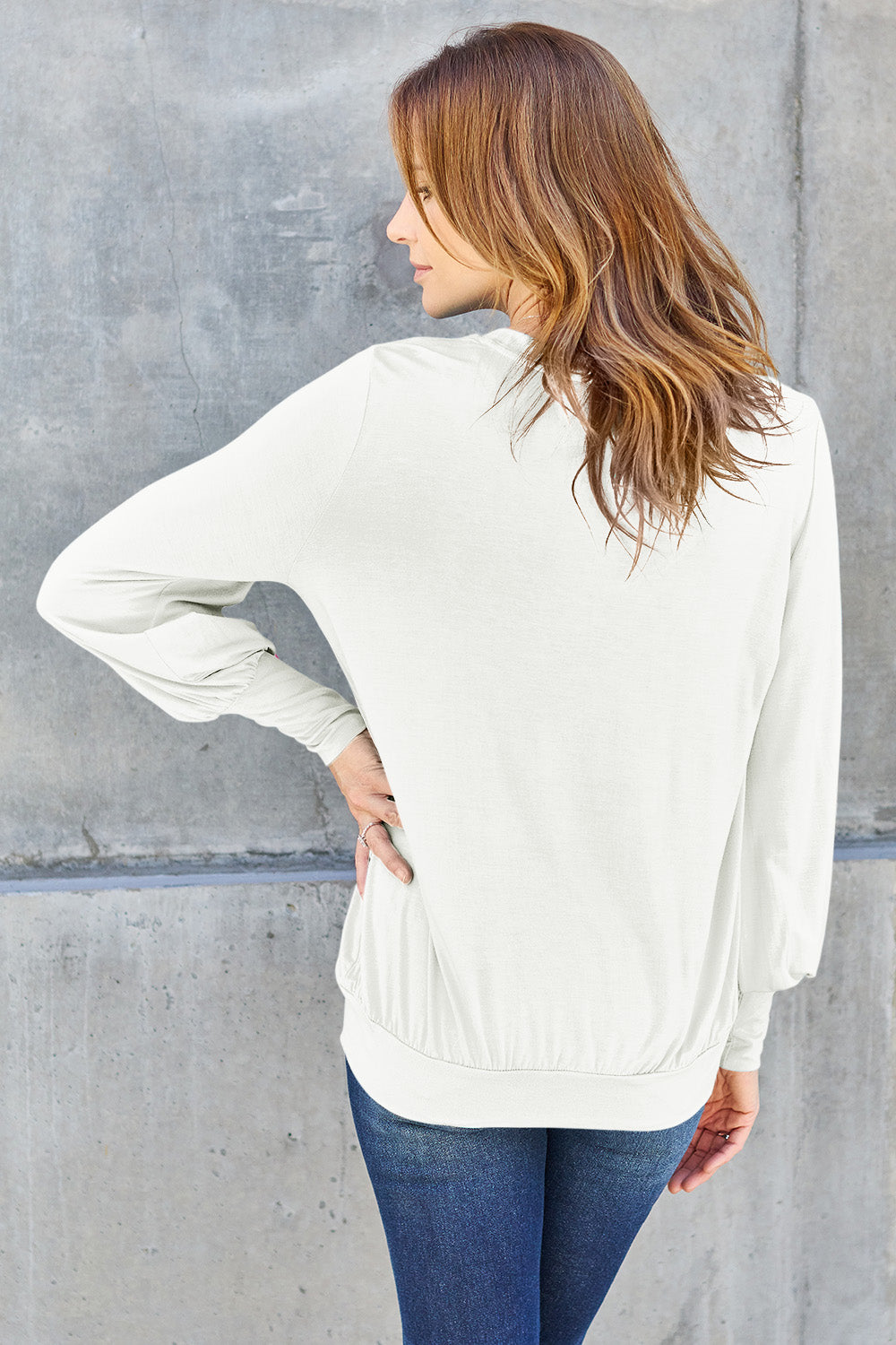Basic Bae Full Size V-Neck Lantern Sleeve Top - Fragrance Spice